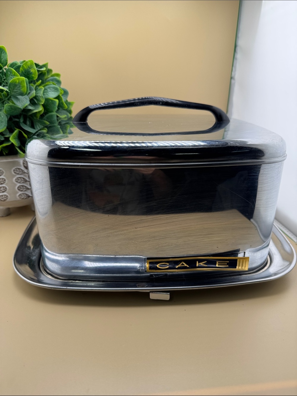 Vintage Lincoln Beautyware Chrome Square Cake Carrier MCM Mid Century Modern USA